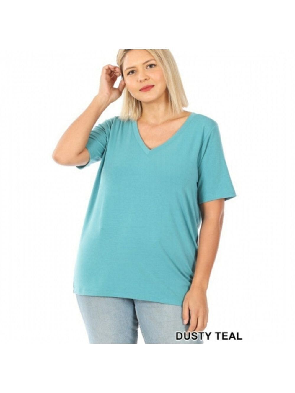 ZENANA Dusty Teal V-Neck Tee | Size 3XL | NWT